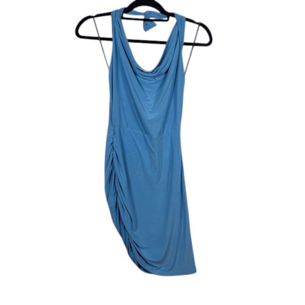 Forever 21 Ruched Side Tie Neck Halter Bodycon Dress Sky Blue Small